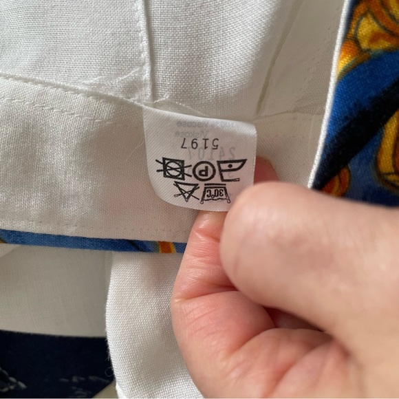 Vintage Hom La Mode Des Gagneurs Tie Print Shirt Size M 46” White Multi Quirky - Picture 10 of 10